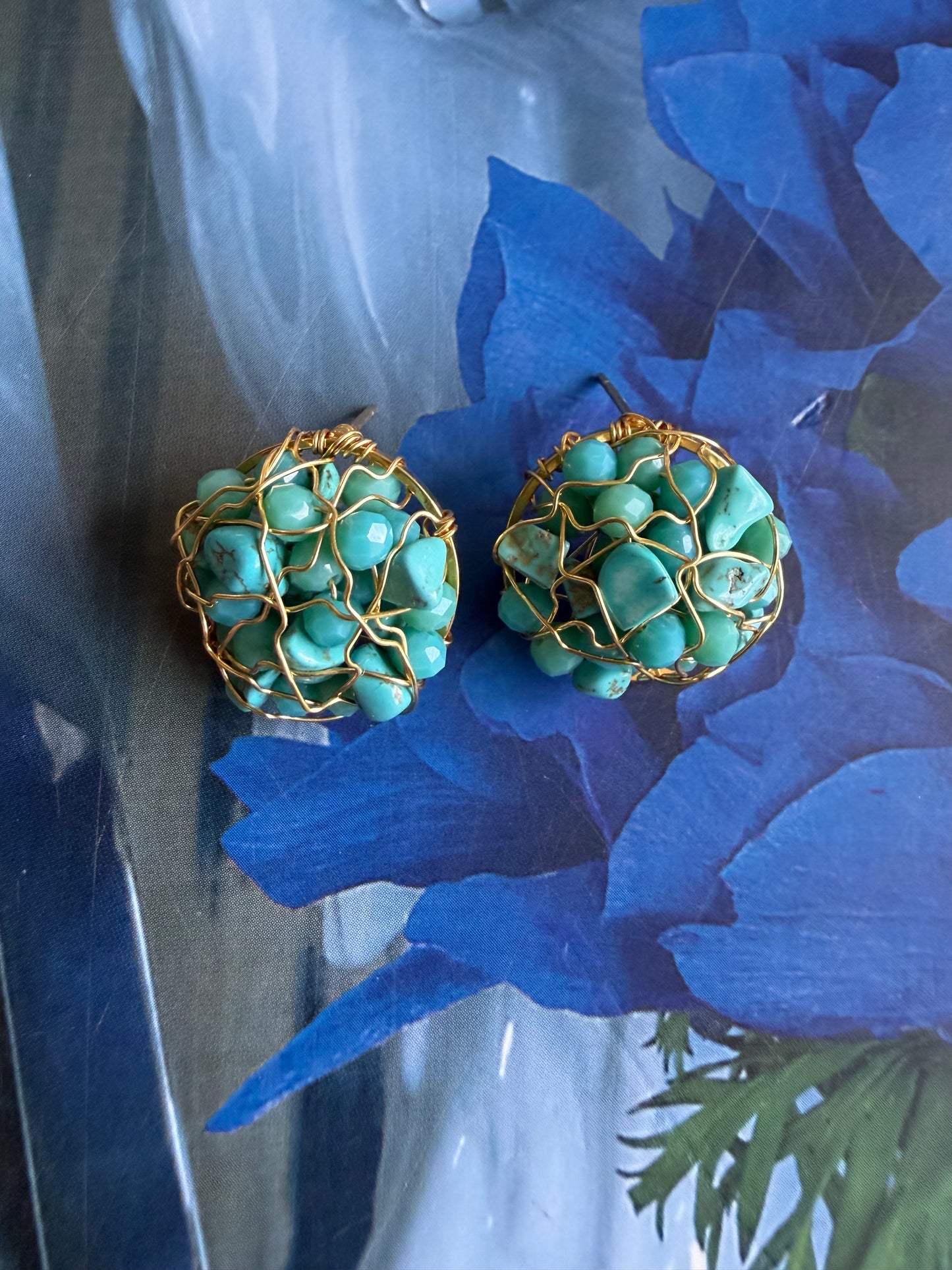 Handcrafted Wire-Wrapped Turquoise Stud Earrings