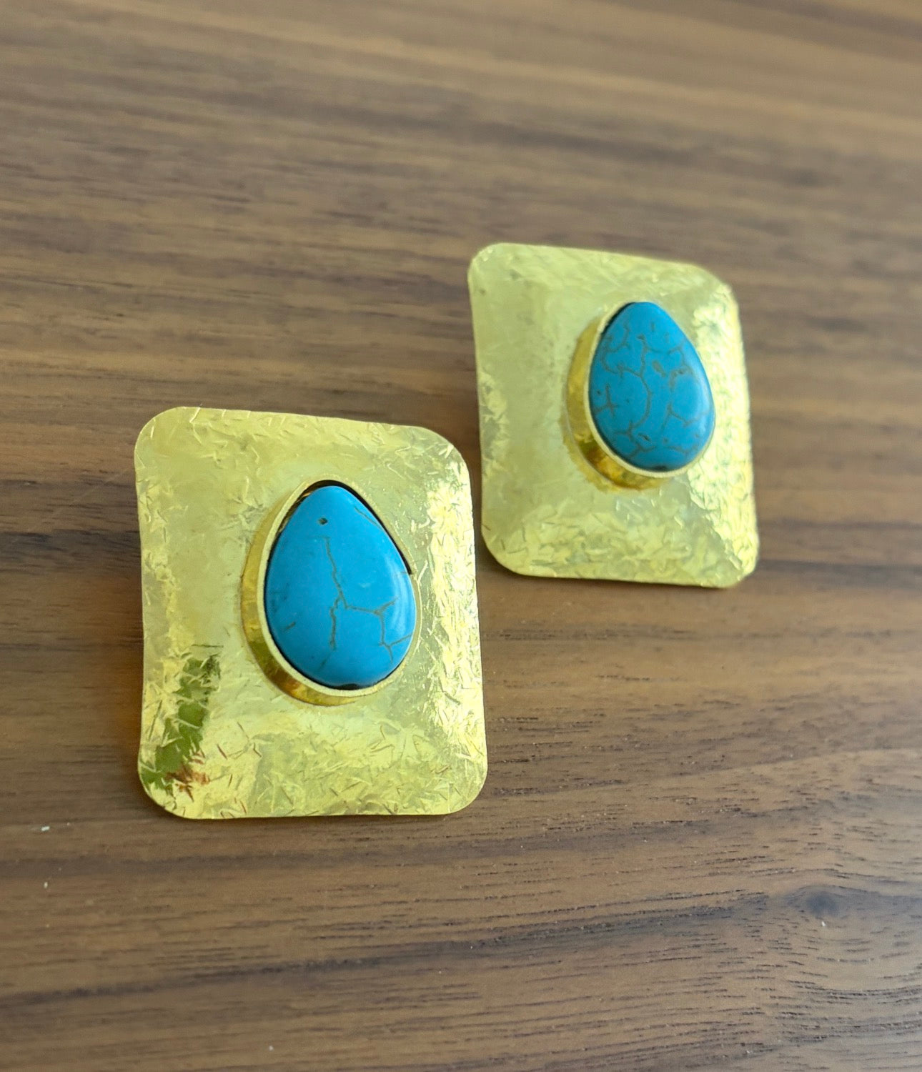 Oversized Rectangular Earrings with Turquoise