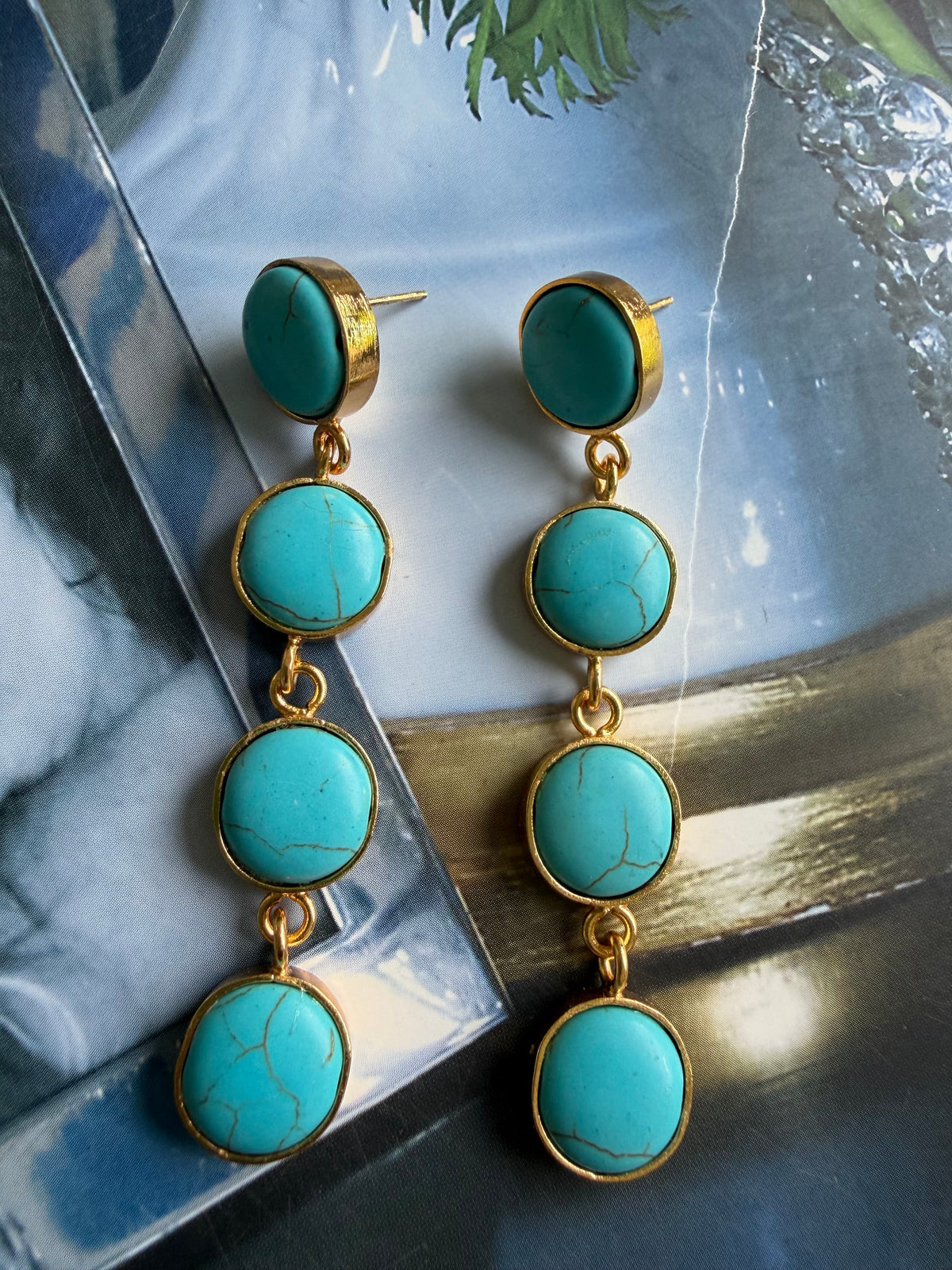 Four-Tier Turquoise Bezel Dangle Eartings