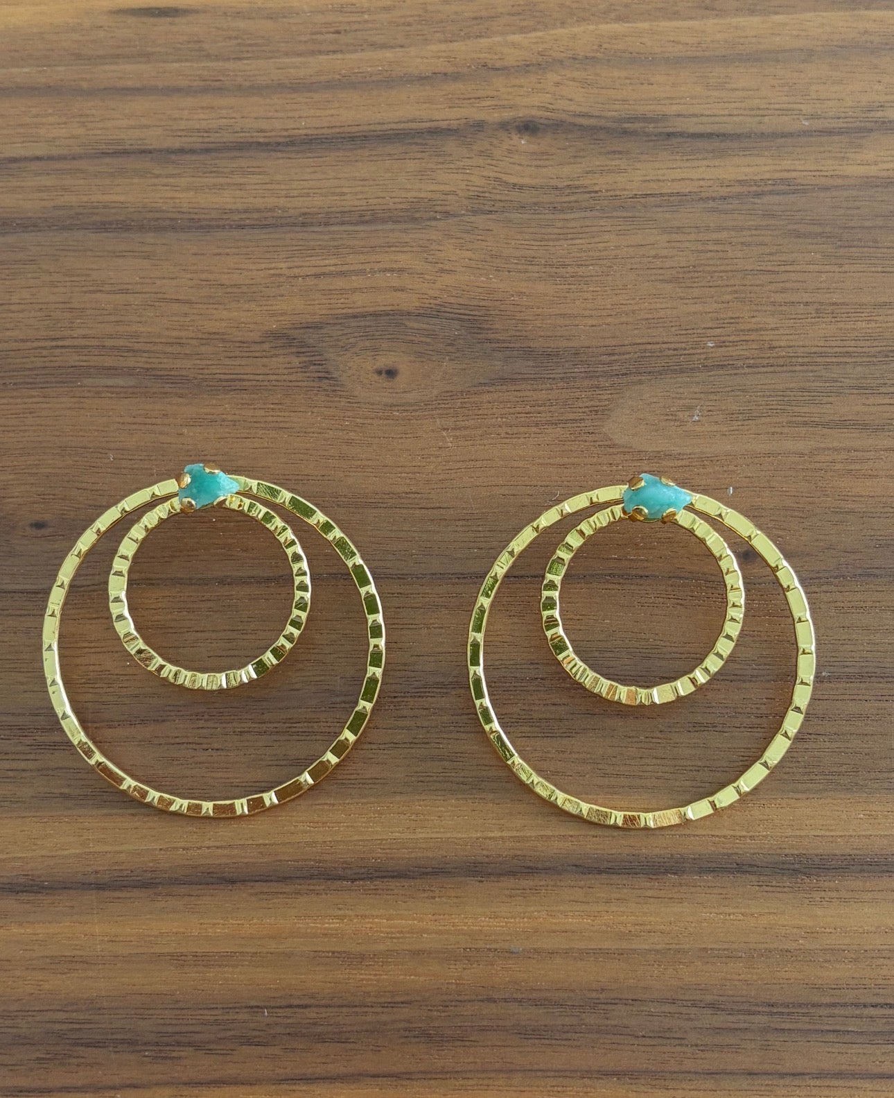 Large Circle Earring with Raw Emerald