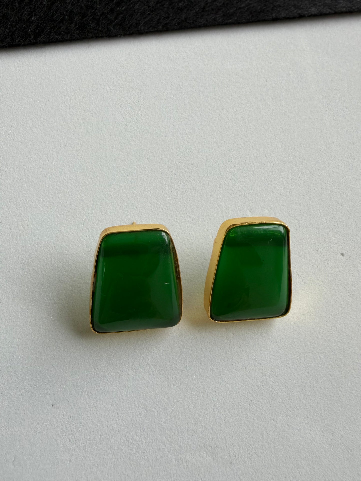 Geometric Green Onyx Stone Earrings