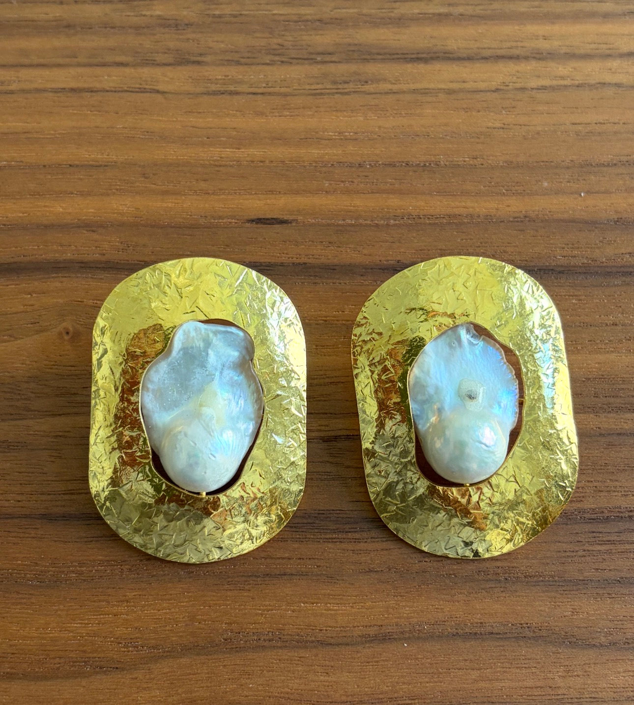 Oversized Earrings with Large Pearl Center