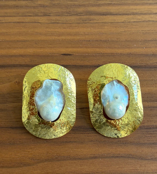 Oversized Earrings with Large Pearl Center