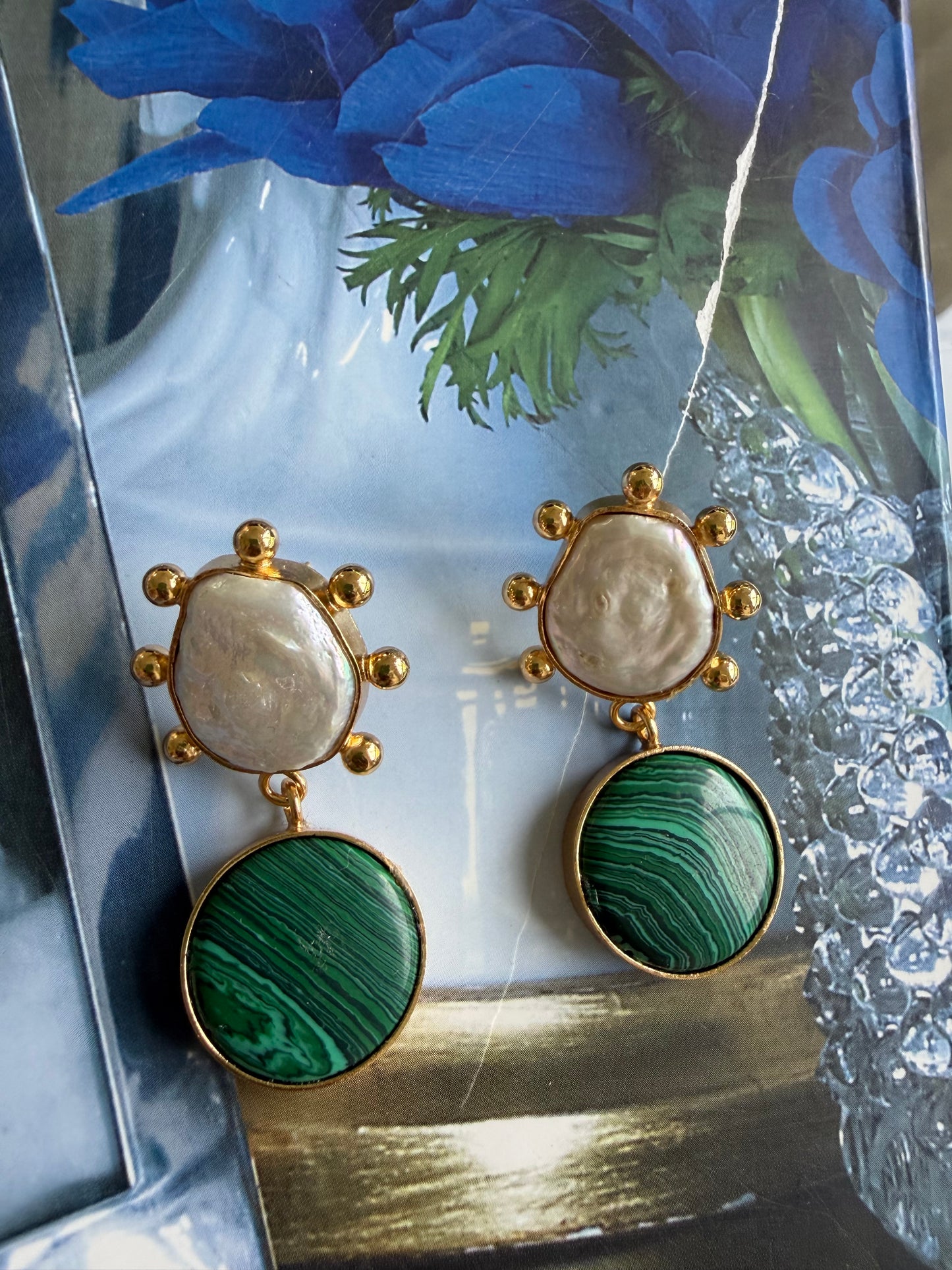 Pearl and Malachite Earring