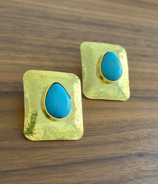 Oversized Rectangular Earrings with Turquoise