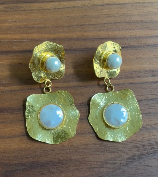 Drop Gold Earring with Pearl Center