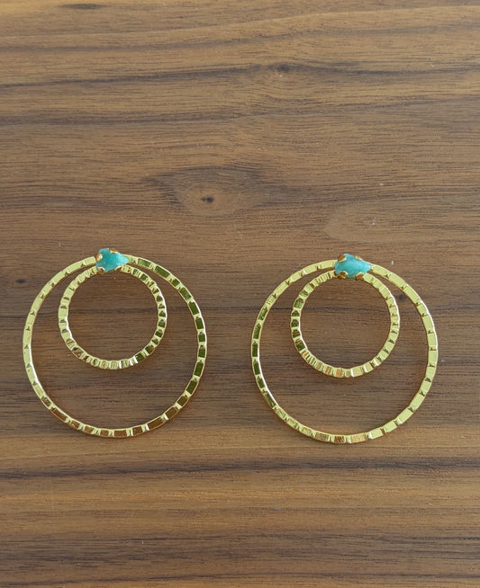 Large Circle Earring with Raw Emerald