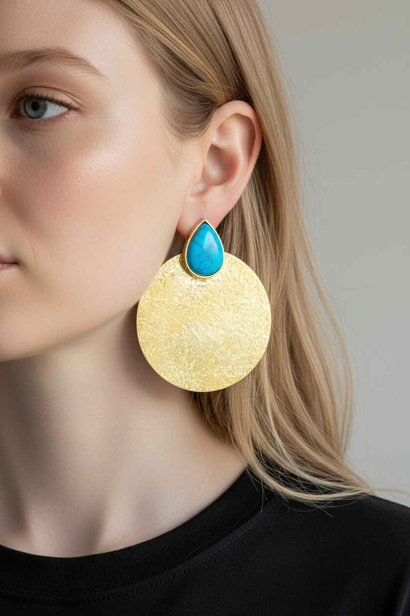 XL gold turquoise earring