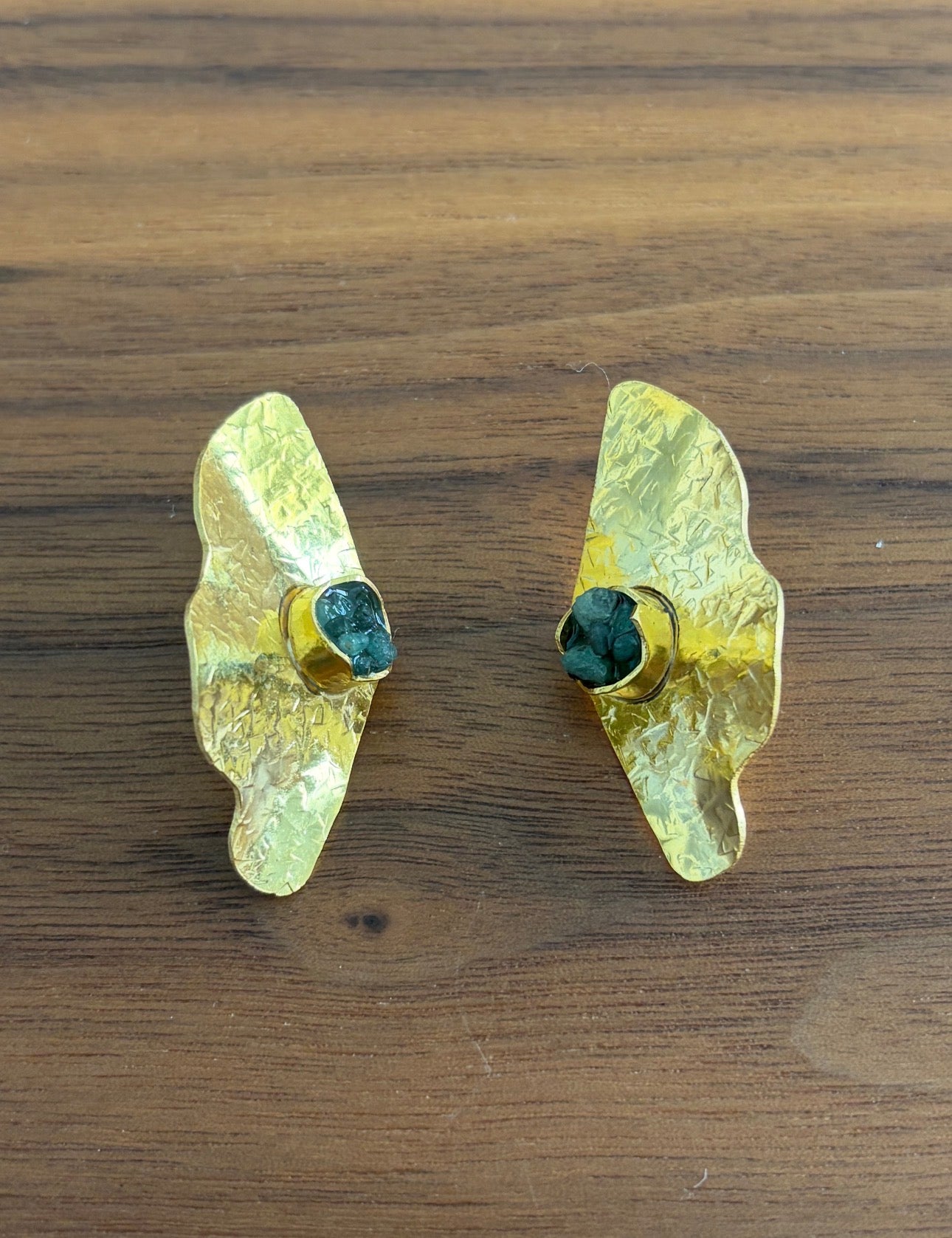 Fan Earring with Raw Emerald