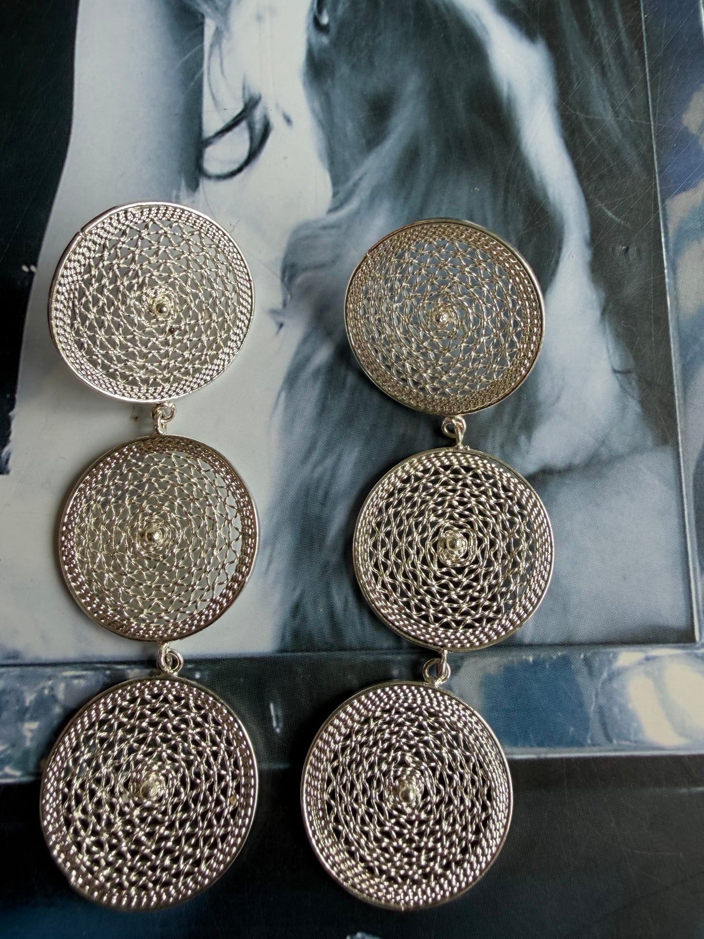 Silver Filigree Circle Dangle Earrings