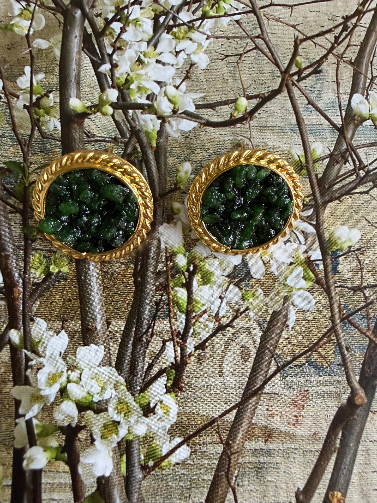 Raw Emerald & Gilded Rope Statement Earrings
