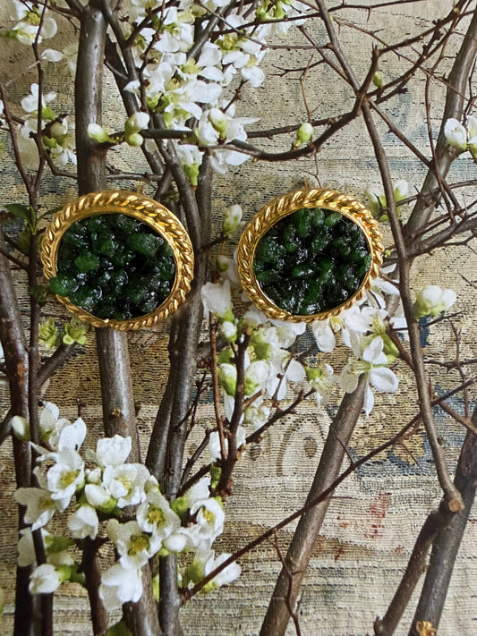 Raw Emerald & Gilded Rope Statement Earrings