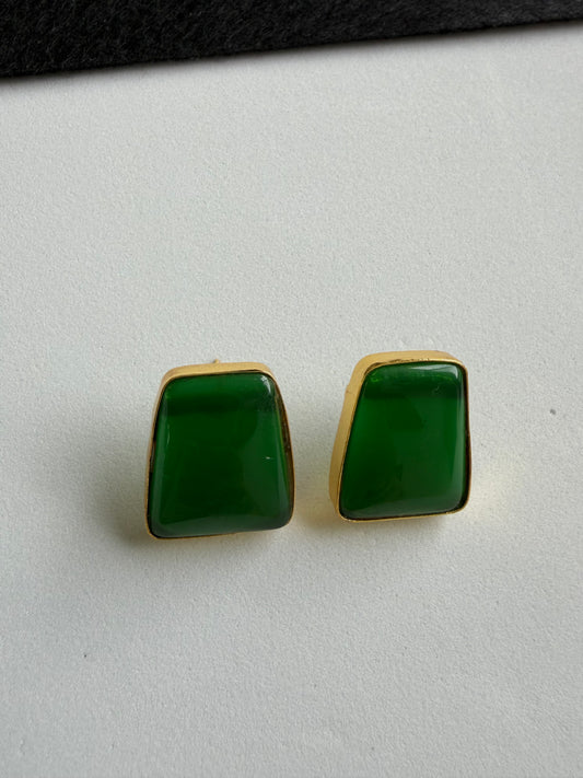 Geometric Green Onyx Stone Earrings