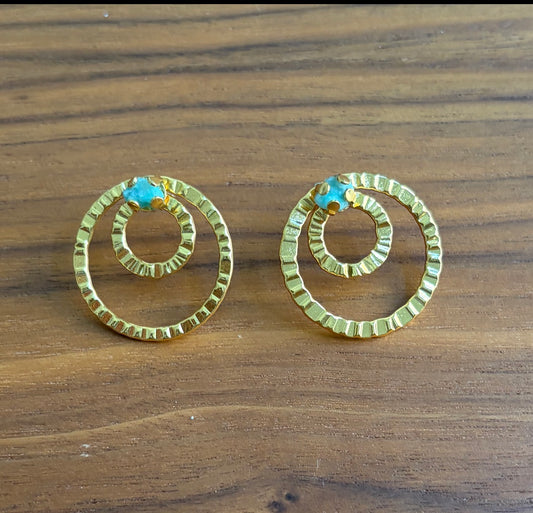 Medium Circle Earring with Raw Emerald