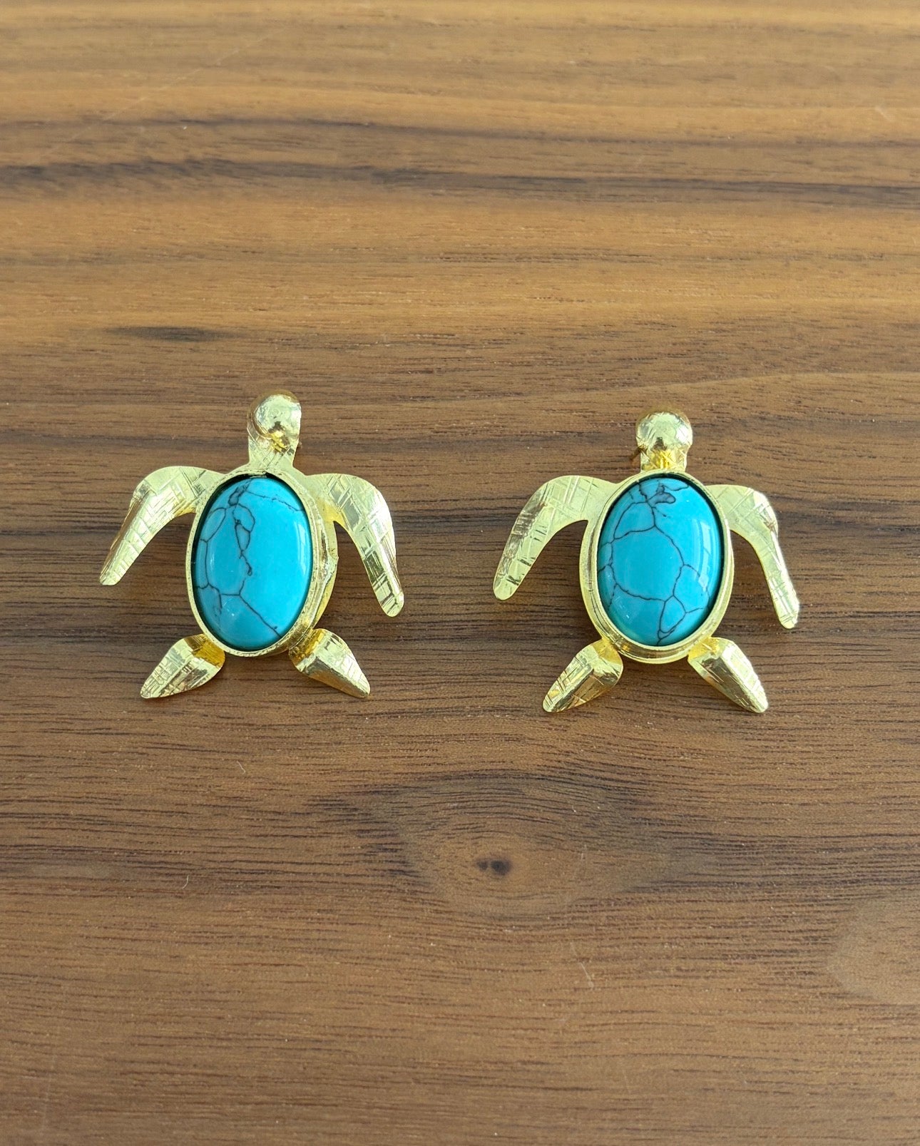 Turtle Shaped Earrings with Turquoise Center
