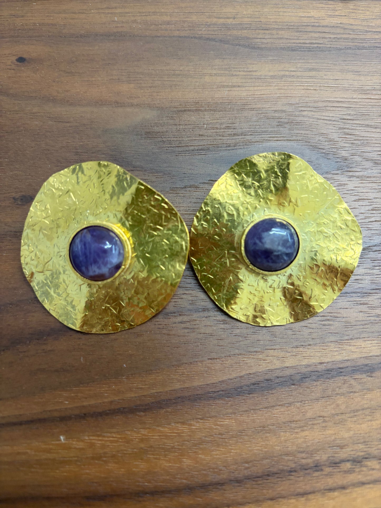 Bronze Earring with Amethyst Center