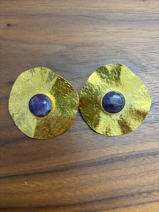 Bronze Earring with Amethyst Center