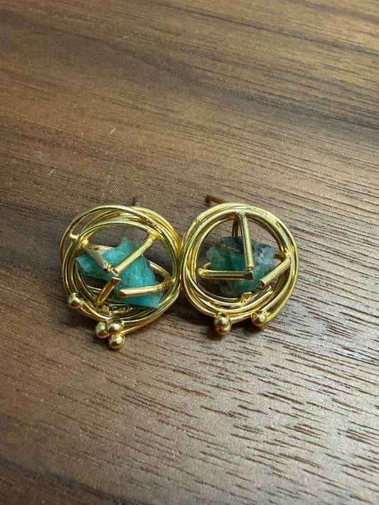 Raw Emerald Stud